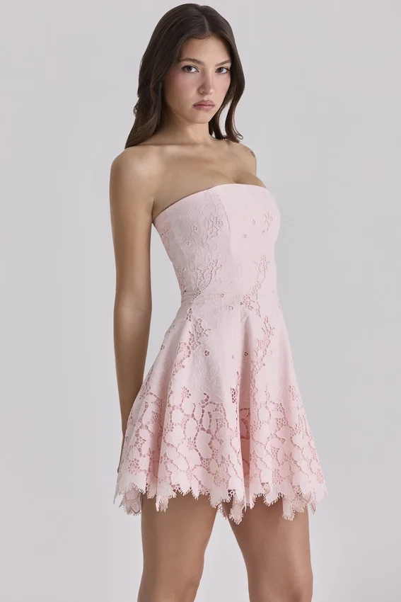 Jemima Pink Strapless Cut Out Broderie Anglaise Mini Dress Jemima Pink Strapless Cut Out Broderie Anglaise Mini Dress