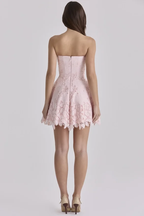 Jemima Pink Strapless Cut Out Broderie Anglaise Mini Dress Jemima Pink Strapless Cut Out Broderie Anglaise Mini Dress