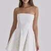 Jemima White Strapless Custom Lace Broderie Anglaise Mini Dress