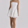 Jemima White Strapless Custom Lace Broderie Anglaise Mini Dress