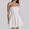 Jemima White Strapless Custom Lace Broderie Anglaise Mini Dress