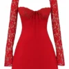 Jennica Red Rose Satin And Lace Mini Dress