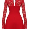 Jennica Red Rose Satin And Lace Mini Dress