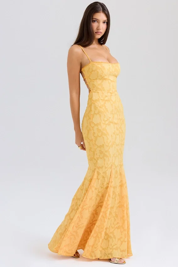 Joan Apricot Lace Up Back Maxi Dress Joan Apricot Lace Up Back Maxi Dress