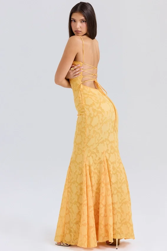 Joan Apricot Lace Up Back Maxi Dress Joan Apricot Lace Up Back Maxi Dress