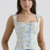 Juana Soft Blue Vintage Floral Print Cotton Top Juana Soft Blue Vintage Floral Print Cotton Top