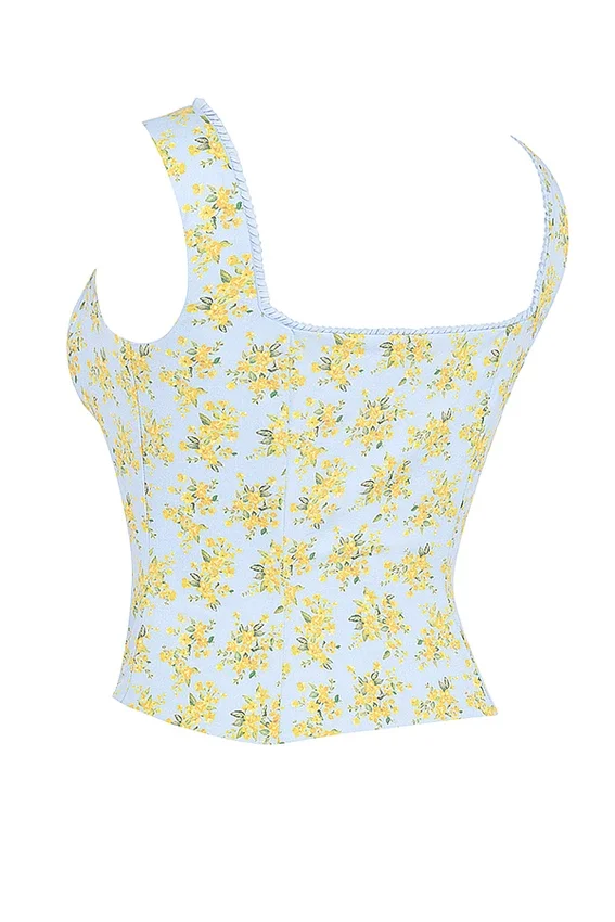Juana Soft Blue Vintage Floral Print Cotton Top Juana Soft Blue Vintage Floral Print Cotton Top