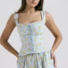 Juana Soft Blue Vintage Floral Print Cotton Top Juana Soft Blue Vintage Floral Print Cotton Top