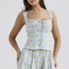 Juana Soft Blue Vintage Floral Print Cotton Top Juana Soft Blue Vintage Floral Print Cotton Top
