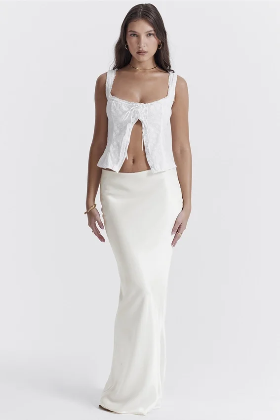 Sydel White Satin Bias Cut Maxi Skirt Sydel White Satin Bias Cut Maxi Skirt