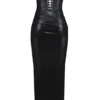 Juliana Black Strapless Vegan Leather Midi Dress