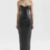 Juliana Black Strapless Vegan Leather Midi Dress