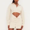 Julietta Beige Linen Cutout Shirt Dress