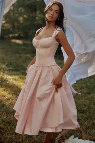 Kaia Pink Cotton Cap Sleeve Midi Dress