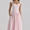 Kaia Pink Cotton Cap Sleeve Midi Dress