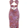 Kasia Purple Swirl Cutout Midi Dress