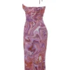 Kasia Purple Swirl Cutout Midi Dress