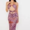 Kasia Purple Swirl Cutout Midi Dress