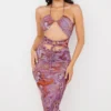 Kasia Purple Swirl Cutout Midi Dress