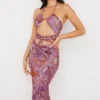 Kasia Purple Swirl Cutout Midi Dress