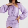 Kate Orchid Satin Wrap Front Mini Dress