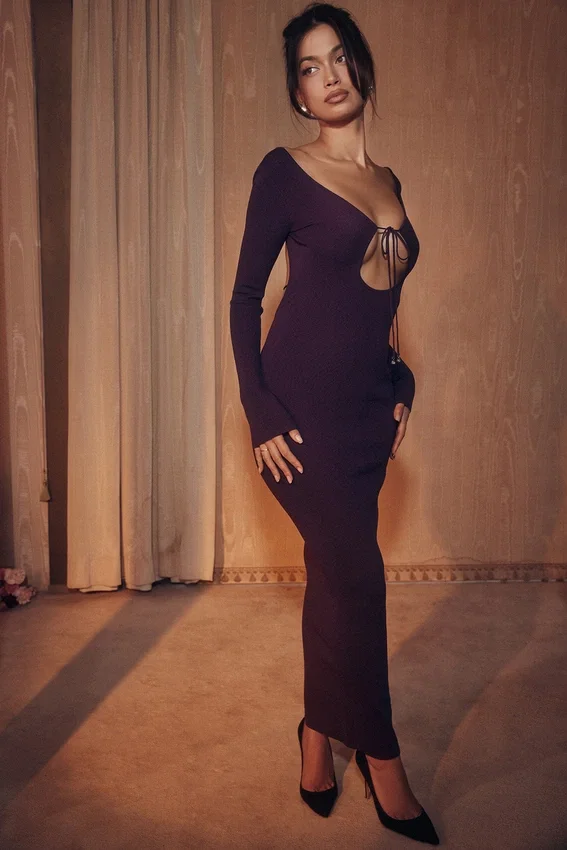 Keana Grape Ribbed Knit Maxi Dress Keana Grape Ribbed Knit Maxi Dress