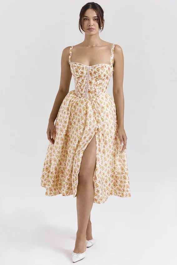 Kelly Royal Rose Print Corset Midi Sundress Kelly Royal Rose Print Corset Midi Sundress