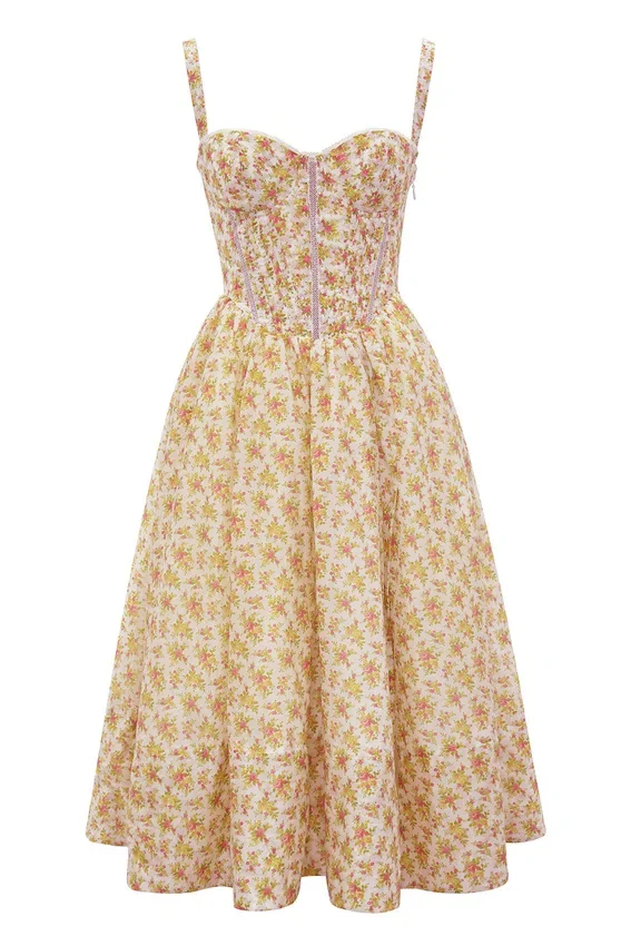 Kelly Royal Rose Print Corset Midi Sundress Kelly Royal Rose Print Corset Midi Sundress