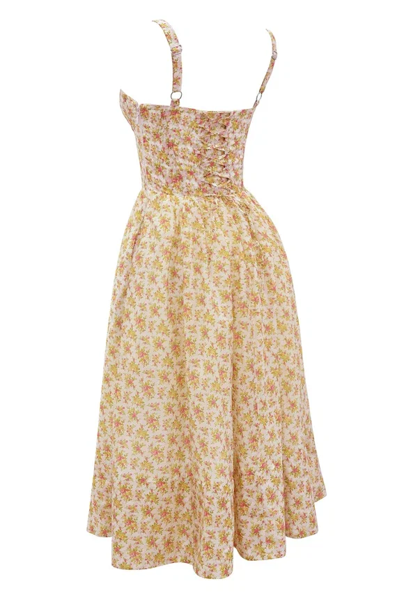 Kelly Royal Rose Print Corset Midi Sundress Kelly Royal Rose Print Corset Midi Sundress