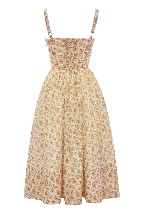 Kelly Royal Rose Print Corset Midi Sundress Kelly Royal Rose Print Corset Midi Sundress
