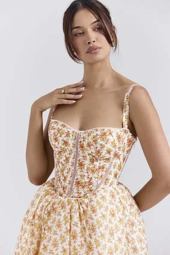 Kelly Royal Rose Print Corset Midi Sundress Kelly Royal Rose Print Corset Midi Sundress
