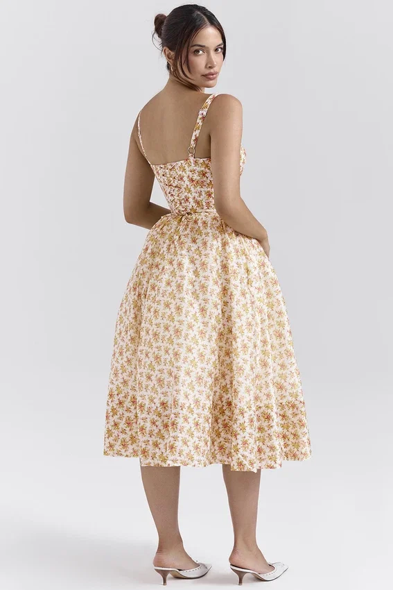 Kelly Royal Rose Print Corset Midi Sundress Kelly Royal Rose Print Corset Midi Sundress