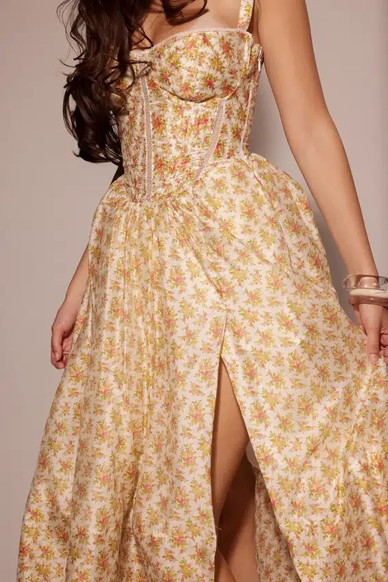Kelly Royal Rose Print Corset Midi Sundress Kelly Royal Rose Print Corset Midi Sundress