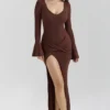 Khrysta Chocolate Brown Draped Maxi Dress Khrysta Chocolate Brown Draped Maxi Dress