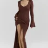 Khrysta Chocolate Brown Draped Maxi Dress Khrysta Chocolate Brown Draped Maxi Dress