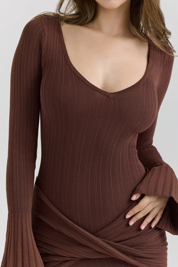 Khrysta Chocolate Brown Draped Maxi Dress Khrysta Chocolate Brown Draped Maxi Dress