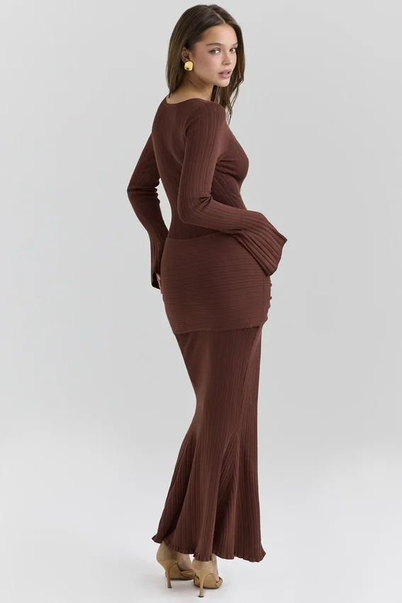 Khrysta Chocolate Brown Draped Maxi Dress Khrysta Chocolate Brown Draped Maxi Dress