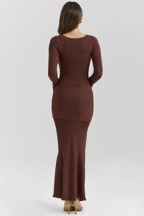 Khrysta Chocolate Brown Draped Maxi Dress Khrysta Chocolate Brown Draped Maxi Dress