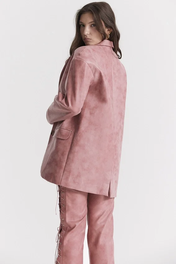 Kiera Warm Pink Vegan Leather Oversized Blazer Kiera Warm Pink Vegan Leather Oversized Blazer