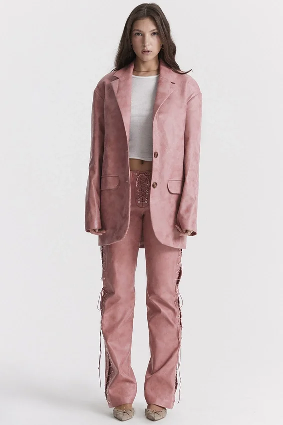 Kiera Warm Pink Vegan Leather Oversized Blazer Kiera Warm Pink Vegan Leather Oversized Blazer