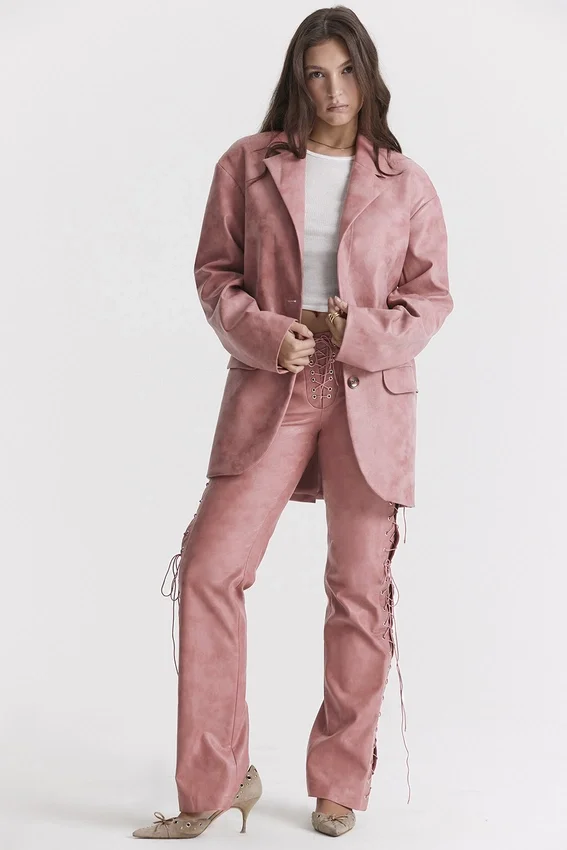 Kiera Warm Pink Vegan Leather Oversized Blazer Kiera Warm Pink Vegan Leather Oversized Blazer