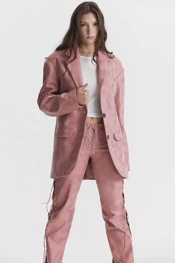 Kiera Warm Pink Vegan Leather Oversized Blazer Kiera Warm Pink Vegan Leather Oversized Blazer