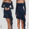 Kiki French Navy Ruffle Mini Dress