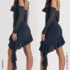 Kiki French Navy Ruffle Mini Dress
