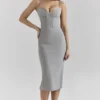 Kiki Light Grey Mesh Panelled Bodycon Midi Dress Kiki Light Grey Mesh Panelled Bodycon Midi Dress