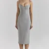 Kiki Light Grey Mesh Panelled Bodycon Midi Dress Kiki Light Grey Mesh Panelled Bodycon Midi Dress