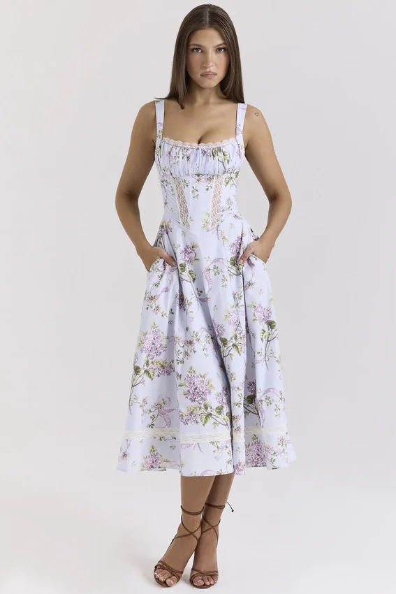 Kim Lilac Floral Cotton Midi Sundress Kim Lilac Floral Cotton Midi Sundress