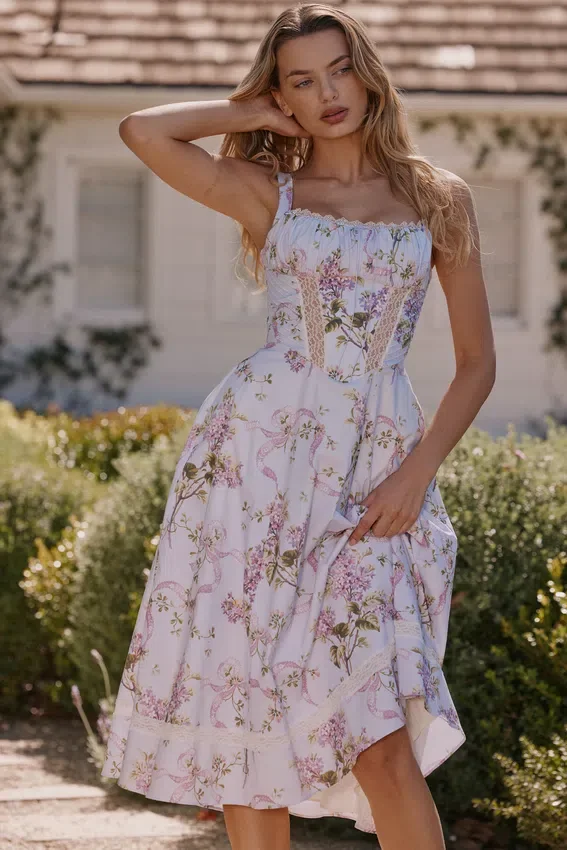 Kim Lilac Floral Cotton Midi Sundress Kim Lilac Floral Cotton Midi Sundress