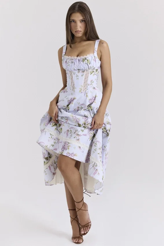 Kim Lilac Floral Cotton Midi Sundress Kim Lilac Floral Cotton Midi Sundress