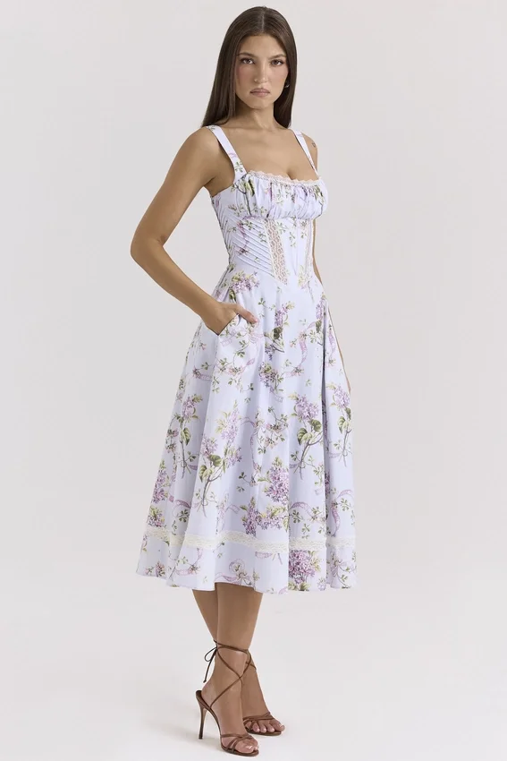 Kim Lilac Floral Cotton Midi Sundress Kim Lilac Floral Cotton Midi Sundress